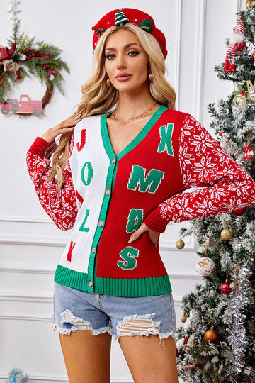 Woochic pull de Noël cardigan brodé motif de lettres jacquard rouge S